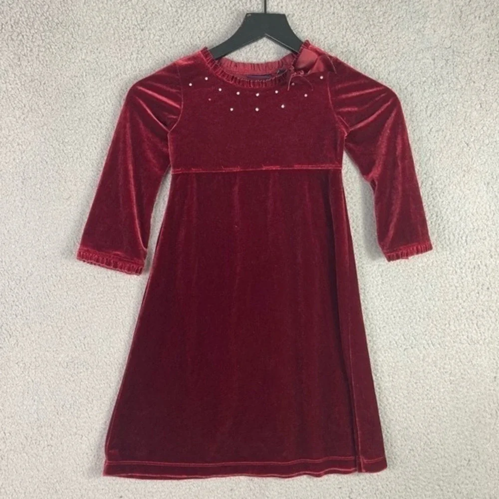 Girls Size 5 Red Suede Christmas Winter Dress Holiday Festive Fashion Maroon‎